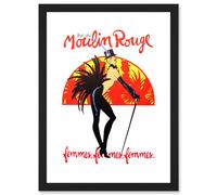 Artery8 Burlesque Moulin Rouge Paris Girls Girls Girls French Vintage Advert Artwork Framed Wall Art Print A4 in Black Artery8 Black