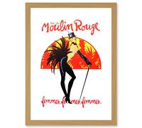Artery8 Burlesque Moulin Rouge Paris Girls Girls Girls French Vintage Advert Artwork Framed Wall Art Print A4 in Light Oak Artery8 Light Oak