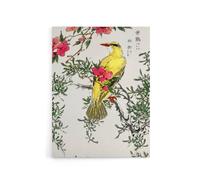 Artery8 Bush Warbler & Drooping Peach Tree Canvas Wall Art Print Kashu | Size: W12" x H16" Artery8 Multicolor W12" x H16"
