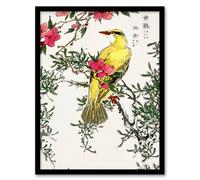 Artery8 Bush Warbler & Drooping Peach Tree Vintage Framed Wall Art Print Kashu | Size: A4 Artery8 Multicolor A4