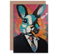 Artery8 Business Rabbit in Suit Modern Pop Art for Him Dad Greeting Card Artery8 Multicolor
