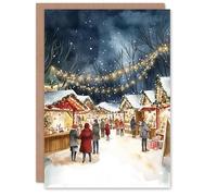 Artery8 Busy Festive Market Stalls Winter Night Blank For Him Or Her Art Xmas Festive Christmas Card