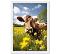 Artery8 Buttercup the Cow Photo Meadow Flowers Photograph Countryside Animal Spring Field Artwork Framed Wall Art Print A4