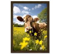 Artery8 Buttercup the Cow Photo Meadow Flowers Photograph Countryside Animal Spring Field Artwork Framed A3 Wall Art Print