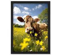 Artery8 Buttercup the Cow Photo Meadow Flowers Photograph Countryside Animal Spring Field Artwork Framed Wall Art Print A4