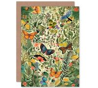 Artery8 Butterfies Flying in Spring Field Modern Folk Art Nature Birthday Sealed Greeting Card Plus Envelope Blank inside