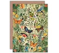 Artery8 Butterfies Flying in Spring Field Modern Folk Art Nature Birthday Sealed Greeting Card Plus Envelope Blank inside