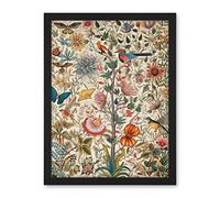Artery8 Butterflies And Flower Plants Pattern Folk Art Watercolour Painting Artwork Framed Wall Art Print 18X24 Inch