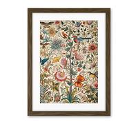 Artery8 Butterflies And Flower Plants Pattern Folk Art Watercolour Painting Artwork Framed Wall Art Print 18X24 Inch