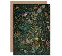 Artery8 Butterflies and Birds on Flowering Shrub Folk Art Nature Birthday Sealed Greeting Card Plus Envelope Blank inside