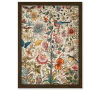 Artery8 Butterflies & Flower Plants Pattern Folk Art Watercolour Painting Artwork Framed Wall Art Print A4 in Brown Artery8 Brown