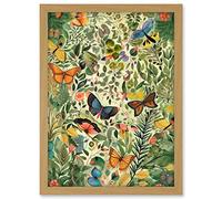 Artery8 Butterflies Flying in Spring Field Modern Folk Art Artwork Framed A3 Wall Art Print