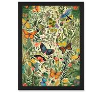 Artery8 Butterflies Flying in Spring Field Modern Folk Art Artwork Framed A3 Wall Art Print