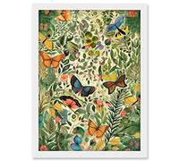 Artery8 Butterflies Flying in Spring Field Modern Folk Art Artwork Framed A3 Wall Art Print