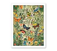 Artery8 Butterflies Flying in Spring Field Modern Folk Art Artwork Framed Wall Art Print 18X24 Inch
