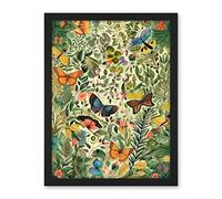 Artery8 Butterflies Flying in Spring Field Modern Folk Art Artwork Framed Wall Art Print 18X24 Inch
