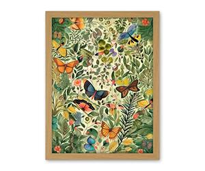 Artery8 Butterflies Flying in Spring Field Modern Folk Art Artwork Framed Wall Art Print 18X24 Inch