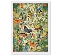 Artery8 Butterflies Flying in Spring Field Modern Folk Art Artwork Framed Wall Art Print A4