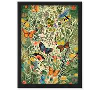 Artery8 Butterflies Flying in Spring Field Modern Folk Art Artwork Framed Wall Art Print A4 in Black Artery8 Black