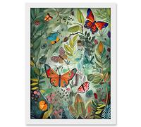 Artery8 Butterflies in a Spring Field Modern Folk Art Artwork Framed A3 Wall Art Print