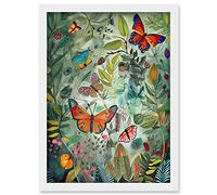 Artery8 Butterflies in a Spring Field Modern Folk Art Artwork Framed Wall Art Print A4
