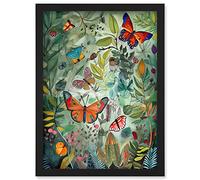 Artery8 Butterflies in a Spring Field Modern Folk Art Artwork Framed Wall Art Print A4