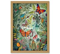 Artery8 Butterflies in a Spring Field Modern Folk Art Artwork Framed Wall Art Print A4