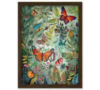 Artery8 Butterflies in a Spring Field Modern Folk Art Artwork Framed Wall Art Print A4 in Brown Artery8 Brown