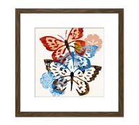 Artery8 Butterflies Stamp Style Art Blue Red & Brown on White Nature Painting Square Wooden Framed Wall Art Print Picture 8X8 Inch Artery8 Brown