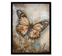 Artery8 Butterfly Dawn Vintage Aesthetic Painting Calm Golden Grunge Artwork Framed Wall Art Print 18X24 Inch