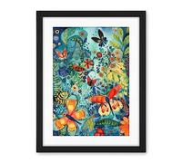 Artery8 Butterfly Insects in Flower Field Modern Folk Art Artwork Framed Wall Art Print 18X24 Inch