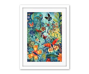 Artery8 Butterfly Insects in Flower Field Modern Folk Art Artwork Framed Wall Art Print 18X24 Inch