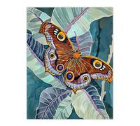 Artery8 Butterfly on Palm Leaf Painting Tropical Exotic Wall Art Print in Blue | Size: W12" x H16" Artery8 Blue W12" x H16"
