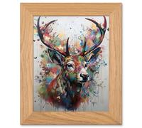 Artery8 Butterfly & Stag Abstract Pastel Deer Art - Oak Wood Framed Print