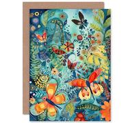 Artery8 Butterfy Insects in Flower Field Modern Folk Art Nature Birthday Sealed Greeting Card Plus Envelope Blank inside