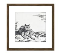 Artery8 Bye Potter Lying Leopard From Front Big Cat Etching 8X8 Inch Square Wooden Framed Wall Art Print Picture with Mount in Brown Artery8 Brown