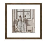 Artery8 C W Eckersberg At A Window In The Artists Studio 8X8 Inch Square Wooden Framed Wall Art Print Picture with Mount in Brown Artery8 Brown