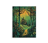 Artery8 Cabin Hut In A Forest At Sunrise Canvas Wall Art Print in Green | Size: W24" x H32" Artery8 Green W24" x H32"