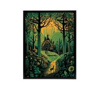 Artery8 Cabin Hut In A Forest At Sunrise Framed Canvas Wall Art Print in Green | Size: W12" x H16" Artery8 Green W12" x H16"