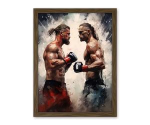 Artery8 Cage Fight Oil Paint Artwork Combat Mixed Martial Arts Boxing Wrestling Artwork Framed Wall Art Print 18X24 Inch