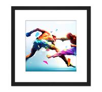 Artery8 Cage Fighting Kickboxing Martial Arts Action Painting Square Wooden Framed Wall Art Print Picture 8X8 Inch in Black Artery8 Black