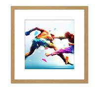 Artery8 Cage Fighting Kickboxing Martial Arts Action Painting Square Wooden Framed Wall Art Print Picture 8X8 Inch in Light Oak Artery8 Light Oak