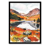 Cairngorms National Park Autumn Heather Lake Framed Art Print Artery8 Orange A4