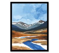 Cairngorms National Park Scotland Watercolour Framed Art Print Artery8 Blue A4