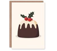 Artery8 Cake with Holly Festive Pudding Dessert Blank For Him Or Her Art Xmas Festive Christmas Card