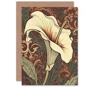 Artery8 Cala Lily Flower Art Nouveau William Morris Style Custom Greeting Card Personalised Message Inside for Wife Her Mum Sister Daughter Mom Gran Nan Birthday Thank You Congratulations