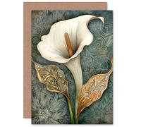 Artery8 Cala Lily Flower Floral William Morris Style Art Nouveau Wife Her Mum Sister Daughter Mom Gran Nan Birthday Thank You Mothers Day Blank Greeting Card