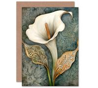 Artery8 Cala Lily Flower Floral William Morris Style Art Nouveau Wife Her Mum Sister Daughter Mom Gran Nan Birthday Thank You Mothers Day Blank Greeting Card