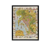 Artery8 California Map Mora 1928 City San Diego Framed Canvas Wall Art Print | Size: W24" x H32" Artery8 Multicolor W24" x H32"