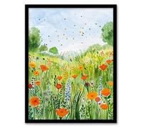 California Poppy Reserve Summer Flower Meadow Framed Art Print Artery8 Green A4